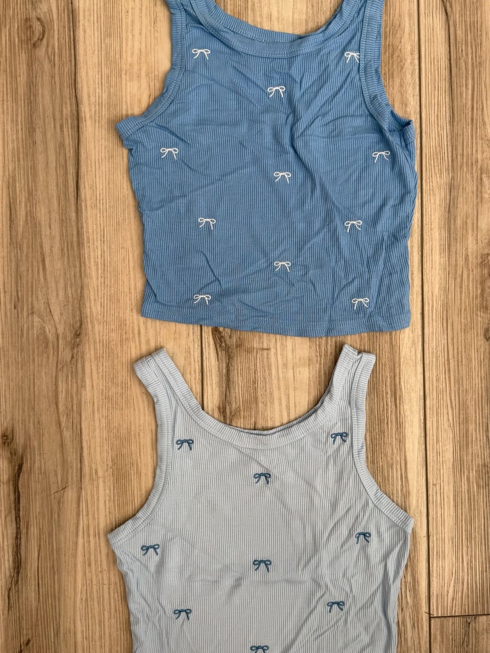 SHEIN Blue Ribbed Bow Tank Tops - Light & Medium Blue Set